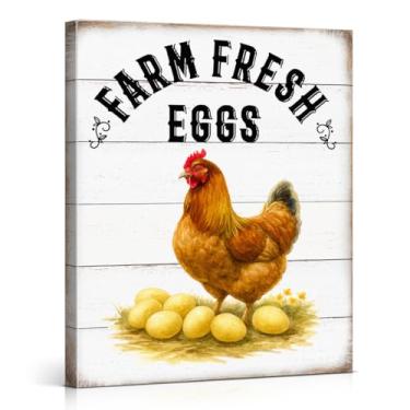 Imagem de Impressão de arte de parede engraçada Chicken Coop Farmhouse Chicken Farm Ovos frescos pôster pintura fazenda decoração de parede para fazenda cerca jardim 20 x 25 tela emoldurada