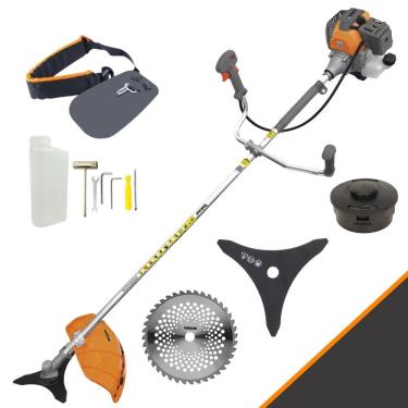 Imagem de Roçadeira Podador de Grama RL520-P Tekna À Gasolina 2 Tempos 52cc 2HP Alta Rotação Completo Com Carretel Nylon + Faca 3 Pontas + Faca 40 Dentes