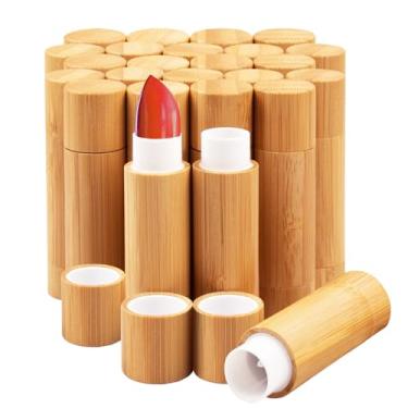 Imagem de AUHOKY Tubos de batom de bambu vazios de 5,5 ml/5,5 g para bálsamo labial recarregáveis, recipientes com tampas para maquiagem, cosméticos, viagens, vida diária, 24 peças, bambu, Natureza