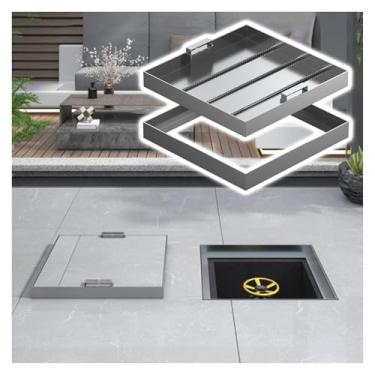 Imagem de uhyOHF Tampa de bueiro invisível com alças retráteis, tampa de fossa séptica quadrada comercial para passarelas de garagem, capas de bacia de esgoto embutidas de metal residencial cargas 5 (prata-30 x