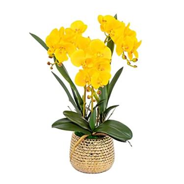 Imagem de Flor artificial com vaso orquídea 54 cm, flor artificial com vaso Phalaenopsis, plantas falsas para decoração de casa, sala de estar, orquídea (amarelo)