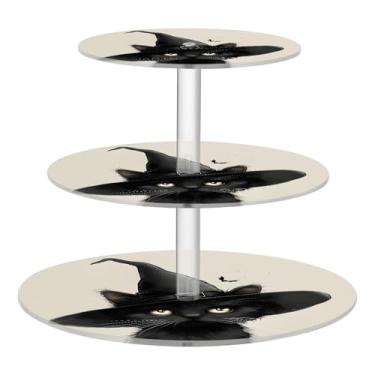 Imagem de CEBUGI Suporte de cupcake de 3 camadas, suporte redondo de gato, torre, bandeja de servir em camadas de acrílico para chá, chá de bebê, casamento e mais