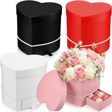 Imagem de Fullhawl 4 caixas de flores em forma de coração para Dia dos Namorados com gaveta - 15 x 14 x 14 cm, caixa de presente floral pequena em 4 cores para buquês de joias - perfeita para casamentos