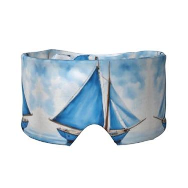 Imagem de Máscara de proteção para olhos e orelhas com estampa de veleiro azul, respirável, ajustável, blecaute, confortável