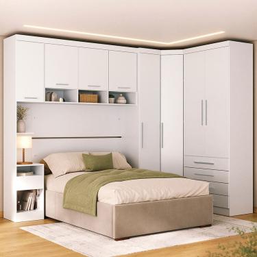 Imagem de Quarto Modulado Queen de Canto com Guarda-roupas Maleiro e Cabeceira Alpes Master Luciane Moveis