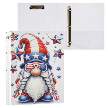 Imagem de STAYTOP Organizador de fichário redondo de gnomo para Dia da Independência, fichário de 3 anéis com prancheta (carta A4), fichário fofo para material de escritório escolar