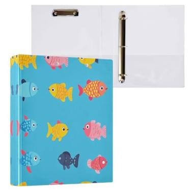 Imagem de STAYTOP Organizador de fichário redondo de peixe com desenho colorido, fichário de 3 anéis com prancheta (carta A4), fichário fofo para material de escritório escolar