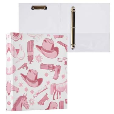 Imagem de STAYTOP Organizador de fichário redondo com chapéu de cowboy e arma norte-americana, fichário de 3 anéis com prancheta (carta A4), fichário fofo para material de escritório escolar
