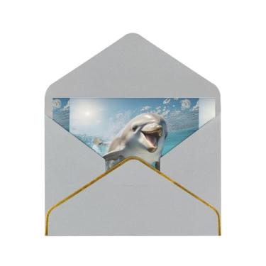 Imagem de SKKNT Cartões engraçados com estampa de golfinho animal para todas as ocasiões, convites de festa de aniversário de casamento, 12,7 x 15,2 cm