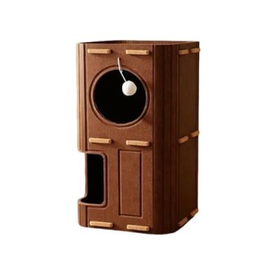 Imagem de Dualoai Casinha, Abrigo, Cabana para Gatos de Interior, a Arranhões, Versátil, Arranhador Fechado, Esconderijo para Gatinhos, 2 Níveis