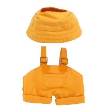 Imagem de Conjunto de Roupa de Boneca 17cm, Fofo Roupa Boneca Incluindo Macacão e Chapéu Amarelos Acessórios Vestir Kawaii para Colecionadores e Amantes da Moda