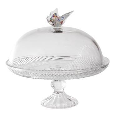 Imagem de Prato para bolo Papillon em cristal ecológico com tampa e alça de borboleta D30xA28cm