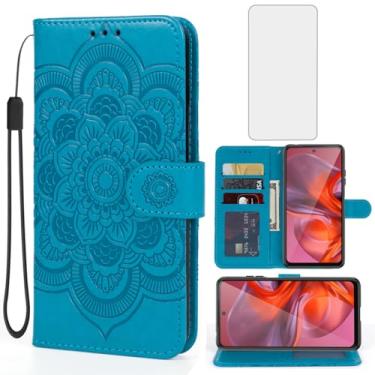 Imagem de Bohefo Capa para Moto G05/Moto G15/G15 Power/Moto E15 Capa carteira com protetor de tela de vidro temperado, capa de telefone de couro mandala flip suporte para cartão de crédito para Motorola Moto