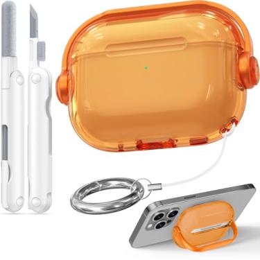 Imagem de Wowwat Capa para Airpods Pro 3, capas com trava de segurança para Apple Airpod Pro 3 (2025) com kit de limpeza, proteção contra quedas Air pods Pro3, capa para homens e mulheres com chaveiro, laranja