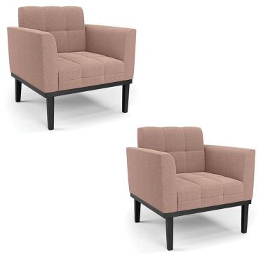 Imagem de Poltrona Sala Base Madeira Fixa Pto Kit 2 Elisa Bouclê D03 - D?rossi Cor Rose