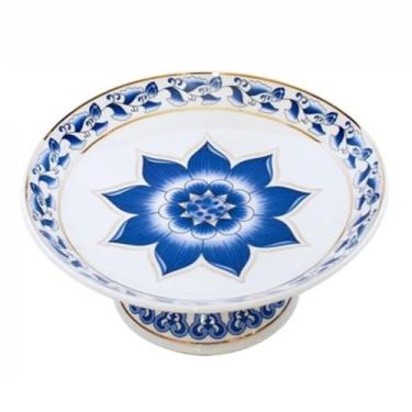 Imagem de FENNYYAR Bandeja para fazer ofertas para buda prato de frutas cerâmica, 18 cm 18 cm, ornamento de santuário budista de lótus frontal de Buda
