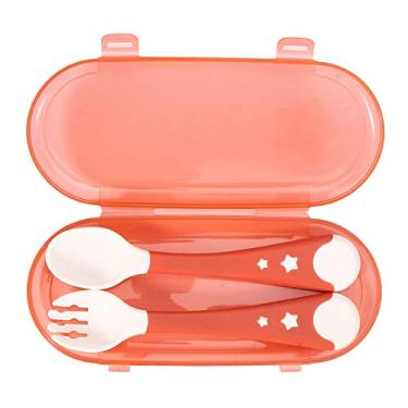 Imagem de Zerodis Conjunto de Utensílios de Treinamento para Bebês, Colher e Garfo de Alimentação Infantil Portátil de 2 Peças Com Estojo de Viagem, Talheres Antiderrapantes para Desmame e Aprendizagem
