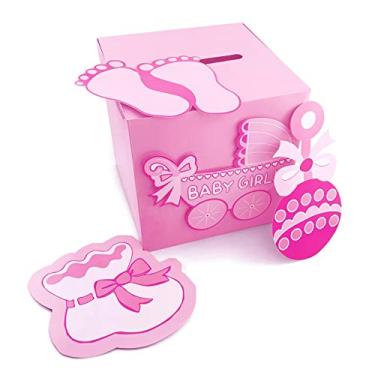 Imagem de Adorox Pink Girl Baby Shower Wishing Well caixa de cartão decoração bonito bonito lembrança carruagem chocalho