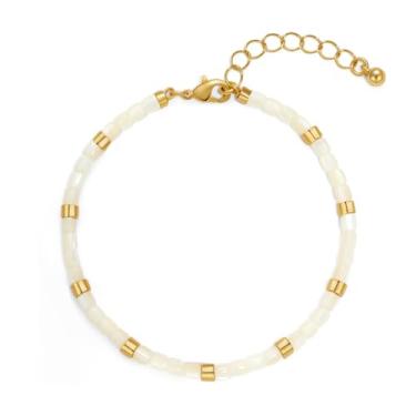 Imagem de HolidayQbee Pulseiras femininas com contas de pedras preciosas naturais banhadas a ouro 14K para mulheres, moda moderna, verão, boho, praia, joias, presentes, Medium, Sem Pedra Preciosa