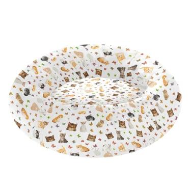 Imagem de SEHANY Cama de cachorro com estampa de gatos fofos, removível e lavável, pequena, redonda para gatos, cama fofa super macia para animais de estimação com fundo antiderrapante para cães pequenos e