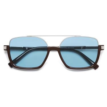 Imagem de SOJOS Óculos de sol aviador modernos para mulheres e homens polarizados retrô quadrado Y2K óculos de sol grandes SJ2659, Armação marrom lente azul, 56-17-140