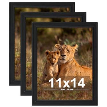 Imagem de TKYGU Conjunto de 3 porta-retratos de 28 x 35,5 cm, molduras de madeira de estilo moderno, montagem na parede horizontal ou vertical, 28 x 35,5 cm, porta-retratos com acrílico resistente a