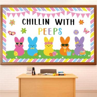 Imagem de Conjunto de decoração de quadro de avisos de Páscoa, frio, com espiões, decoração de sala de aula, coelhinho da Páscoa, quadro de avisos, ovos coloridos, recortes de flores para festa de primavera