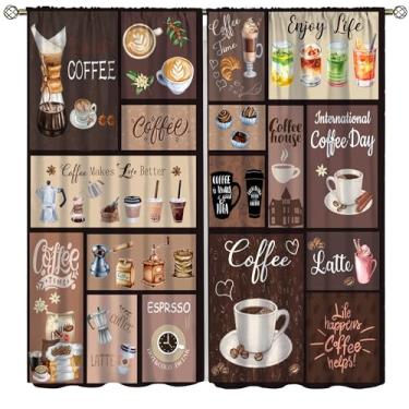 Imagem de Kurtect Cortina blackout de café, cortinas de janela com estampa de xícaras de café vintage rústicas para sala de jantar, sala de estar, cozinha, café, quarto, escritório, 107 x 114 cm