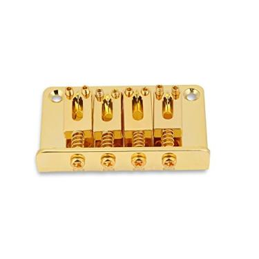 Imagem de ZJchao Ponte de Guitarra de 4 Cordas, Ponte Hardtail de Guitarra Peças de Reposição de Fixa de 4 Cordas para Elétricas Cigarbox Baixo Ukulele (Ouro)