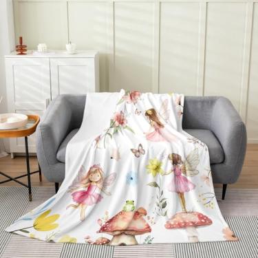 Imagem de jejeloiu Cobertor de lã de princesa cobertor de flanela sherpa de jardim de fadas pelúcia borboletas felpudas flor para cama sofá cadeira sala de estar 127 x 152 cm decoração de quarto