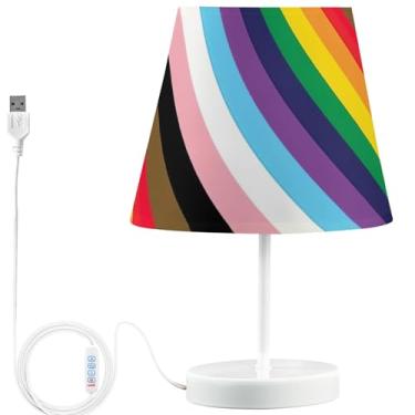 Imagem de TSENQUE Candeeiro de mesa lateral com listras arco-íris LGBTQ orgulho personalizado bonito lâmpadas de cabeceira LED para mesa de cabeceira recarregável USB lâmpada quente para quarto de crianças