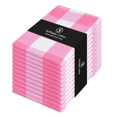 Imagem de Softopia Cotton Buffalo Check Pacote com 12 toalhas de cozinha, 41 x 66 cm, toalhas de prato xadrez, 100% algodão, absorvente, lavável, essencial de cozinha diário, panos macios para limpeza, secagem