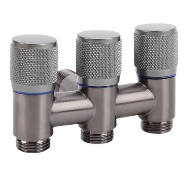 Imagem de Fockety Válvula de torneira de 1 em 3 saídas, válvula divisora ​​de água de aço inoxidável com rosca G1/2 com controle de saída independente, para lavagem feminina, limpeza de bidê (Cinza metálico)