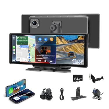 Imagem de Tela estéreo de carro de 10,4 polegadas, compatível com Apple CarPlay e Android Auto - tela portátil para reprodução de carro, câmera de painel 4K integrada e câmera de backup 1080p, link espelhado