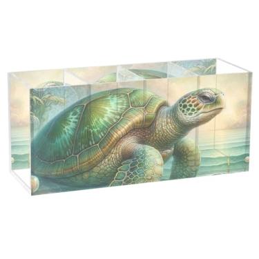 Imagem de TSENQUE Porta-canetas de mesa engraçado, personalizado, fofo, artístico, fantasia, vintage, tartaruga marinha, artesanato, porta-lápis, copo de acrílico