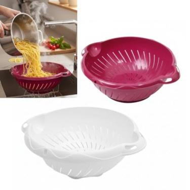 Imagem de ESCORREDOR DE MASSAS MACARRAO LEGUMES ARROZ FRUTAS RESISTENTE ALÇAS COZINHA UTENSILIO DOMESTICO PENEIRA LAVA TUDO PLASTICO