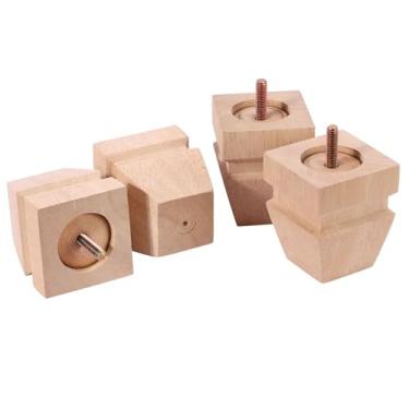 Imagem de Texphw Pernas de sofá de carvalho inacabadas - Conjunto de 4 pernas de substituição de móveis de madeira maciça de meados do século para sofá, mesa, banco, cama, cômoda, cadeira - com ferragens de