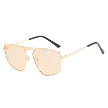 Imagem de Óculos de Sol Metálicos Masculinos e Femininos Estilo Punk com Proteção UV400 para Esportes ao Ar Livre, Corrida e Ciclismo, Cor Chá Dourado