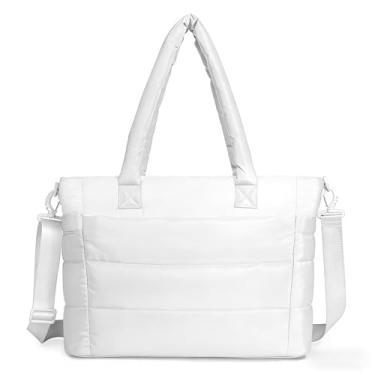 Imagem de Yuni Sophy Bolsa feminina acolchoada de 43 cm, bolsa de ombro acolchoada para trabalho, viagem, academia, Branco, Large
