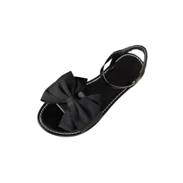Imagem de Sandálias femininas casuais de salto baixo com laço aberto e bico aberto para primavera e verão, Preto, 39