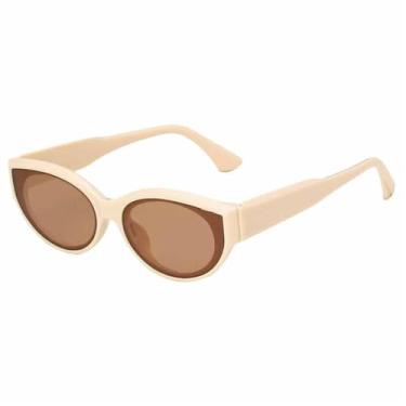 Imagem de Óculos de Sol Olho de Gato Feminino Punk com Lentes Transparentes e Proteção UV400 para Esportes ao Ar Livre, Corrida e Ciclismo, Bege Chá