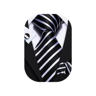 Imagem de Conjunto de gravatas Barry.Wang Black Stripe 8,5x150 cm de seda