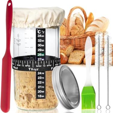 Imagem de INFTYLE Kit De Pote Para Pão Fermentação Natural, Vidro Grande Capacidade 34 Oz Com Faixa Alimentação Marcada Data, Termômetro, Capa Pano E Tampa Metal, Suprimentos Reutilizáveis Panificação Domésti