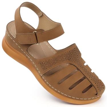 Imagem de SHIBEVER Sandálias femininas fechadas: sandália de cunha elegante de verão - Sandálias vazadas confortáveis de pescador, Marrom 79, 39