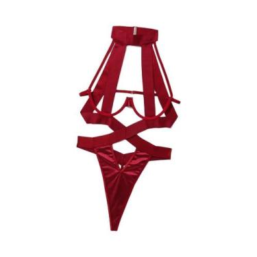 Imagem de Body De Lingerie Sexy Com Decote Halter E Recortes Em Preto Para Mulhe