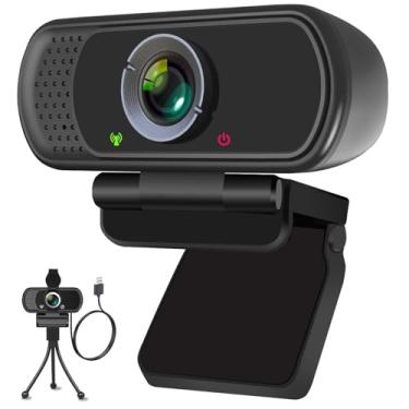 Imagem de Webcam, Webcam HD 1080p com obturador de privacidade e suporte de tripé, câmera Web de streaming profissional com microfone, câmera widescreen USB para computador, Mac, laptop, desktop,