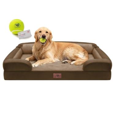 Imagem de Cama extra grande para cães, ortopédica GG, lavável para cães grandes, impermeável, sofá, capa removível, fundo antiderrapante, brinquedo de bola de tênis, 106 x 76 cm
