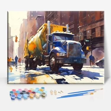 Imagem de HUINORYA Kit de pintura DIY por números de tela emoldurada de heróis de colarinho azul caminhão de lixo bar café caverna sala de casa de banho varanda pátio decoração presente, 40,6 x 30,5 cm