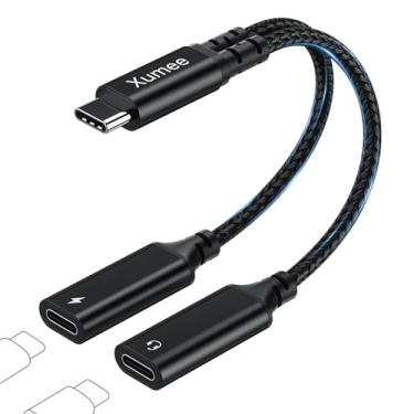 Imagem de Xumee Divisor USB C 1 entrada 2 saídas, fones de ouvido USB-C duplo e adaptador de carregamento, cabo dongle de áudio tipo C com DAC integrado e carregamento rápido de 60 W para iPhone 17/16/15