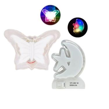 Imagem de Kit 2 Abajures Noturnos Borboleta e Lua Iluminação Infantil - Importad